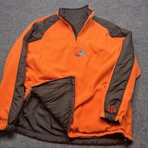 CLEVELAND BROWNS REVERSIBLE Men's Medium Pullover Jacket 1/4 Zip Fleece NFL Y2K
